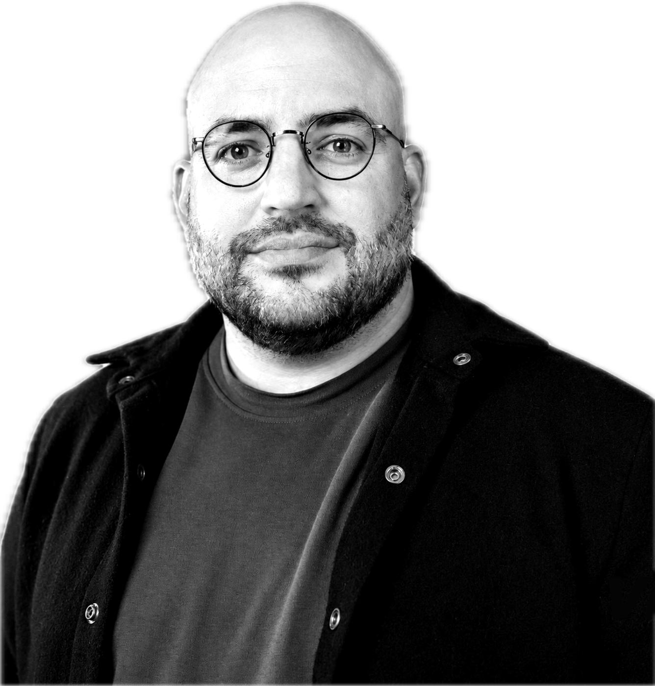 Portrait en noir et blanc de Kévin Brun